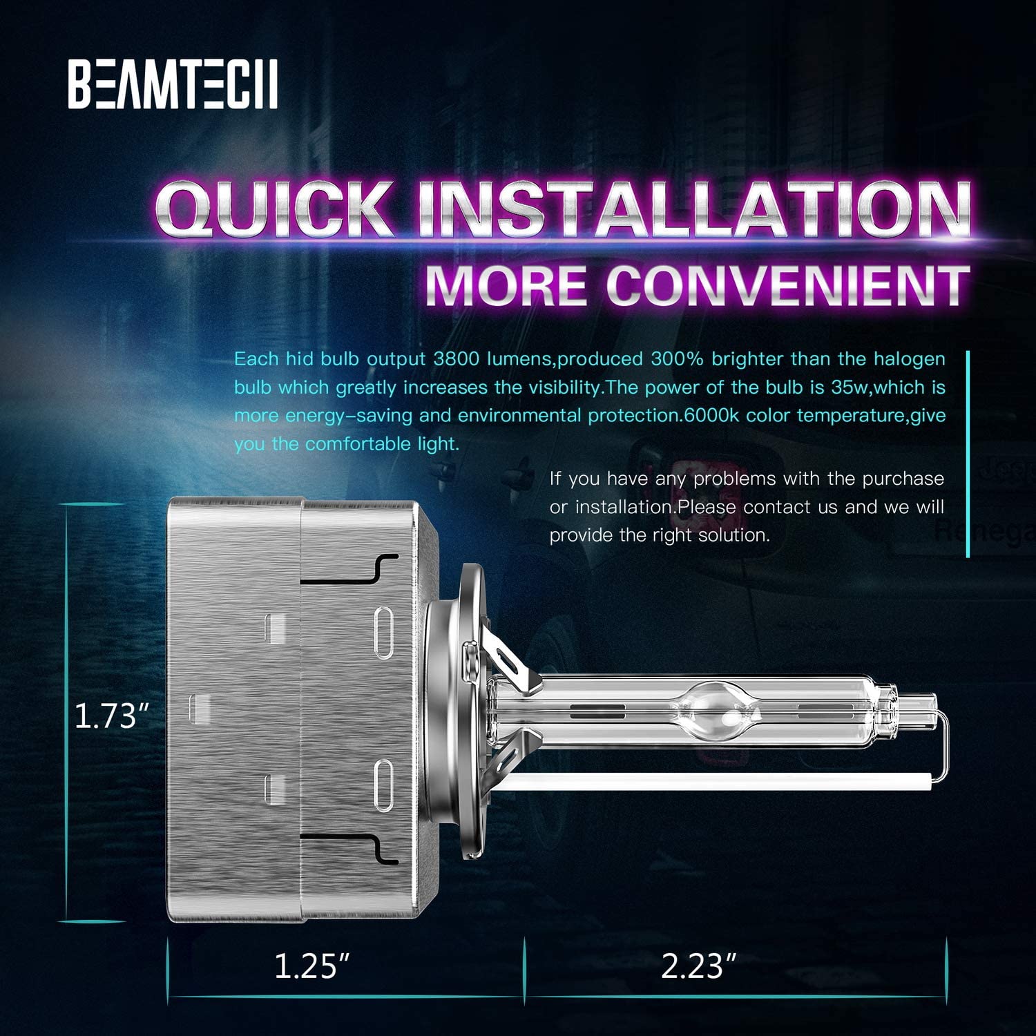 BEAMTECH D3S HID Bulbs,Xenon Headlight Replacement Bulb 35W 6000K HID